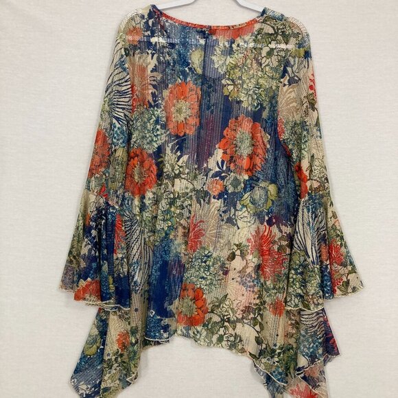 Dor Dor Couture Colorful Floral Artsy Flare Sleeve Open Knit Whimsical Tunic 2X - Picture 10 of 11